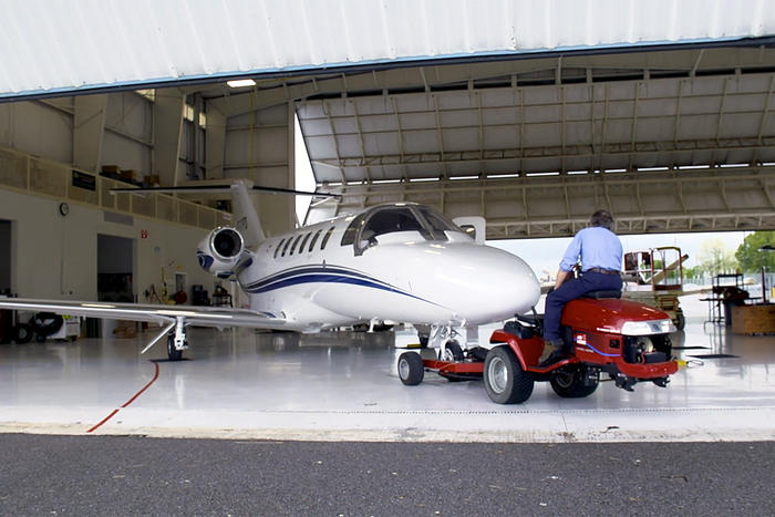 Airplane inside the maintenance hangar